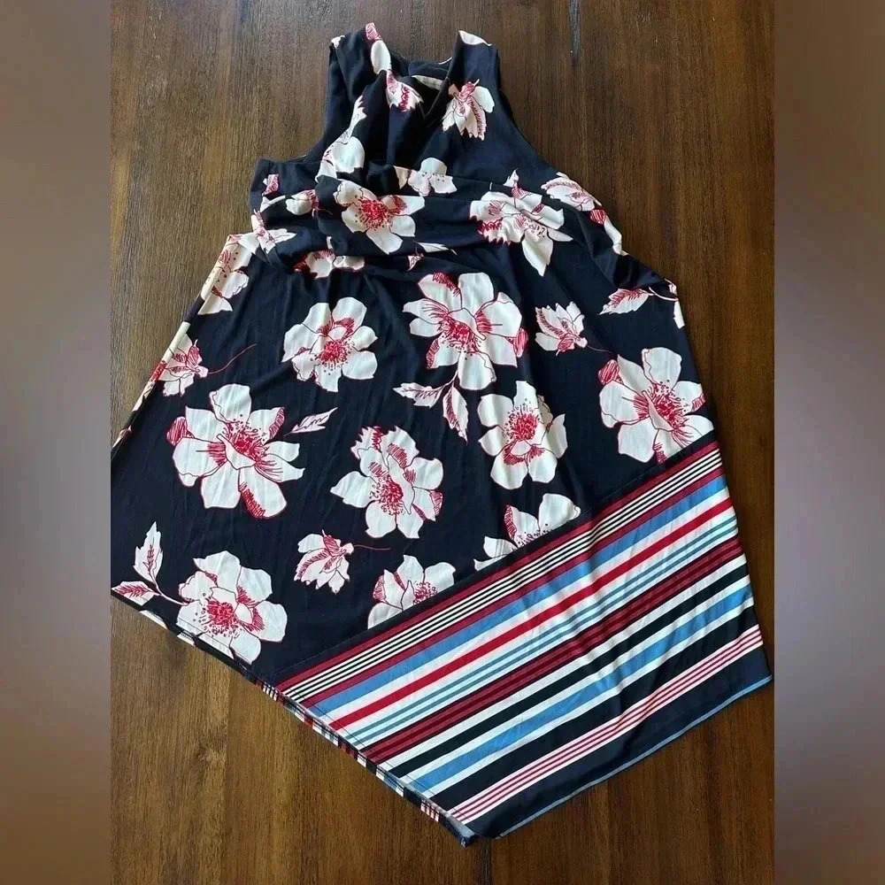 CB Established 1962 Shift Dress Black Red Floral Back Keyhole Stretch - size 14 - Picture 7 of 7